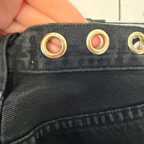 AGOLDE High Rise Black Denim Jeans • Size 25 • Button Fly • Gold Grommet - Picture 2 of 14